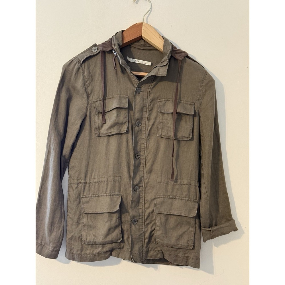 Gibson 100% linen Classic Casual Jacket Small Utility Coat Hooded Spring